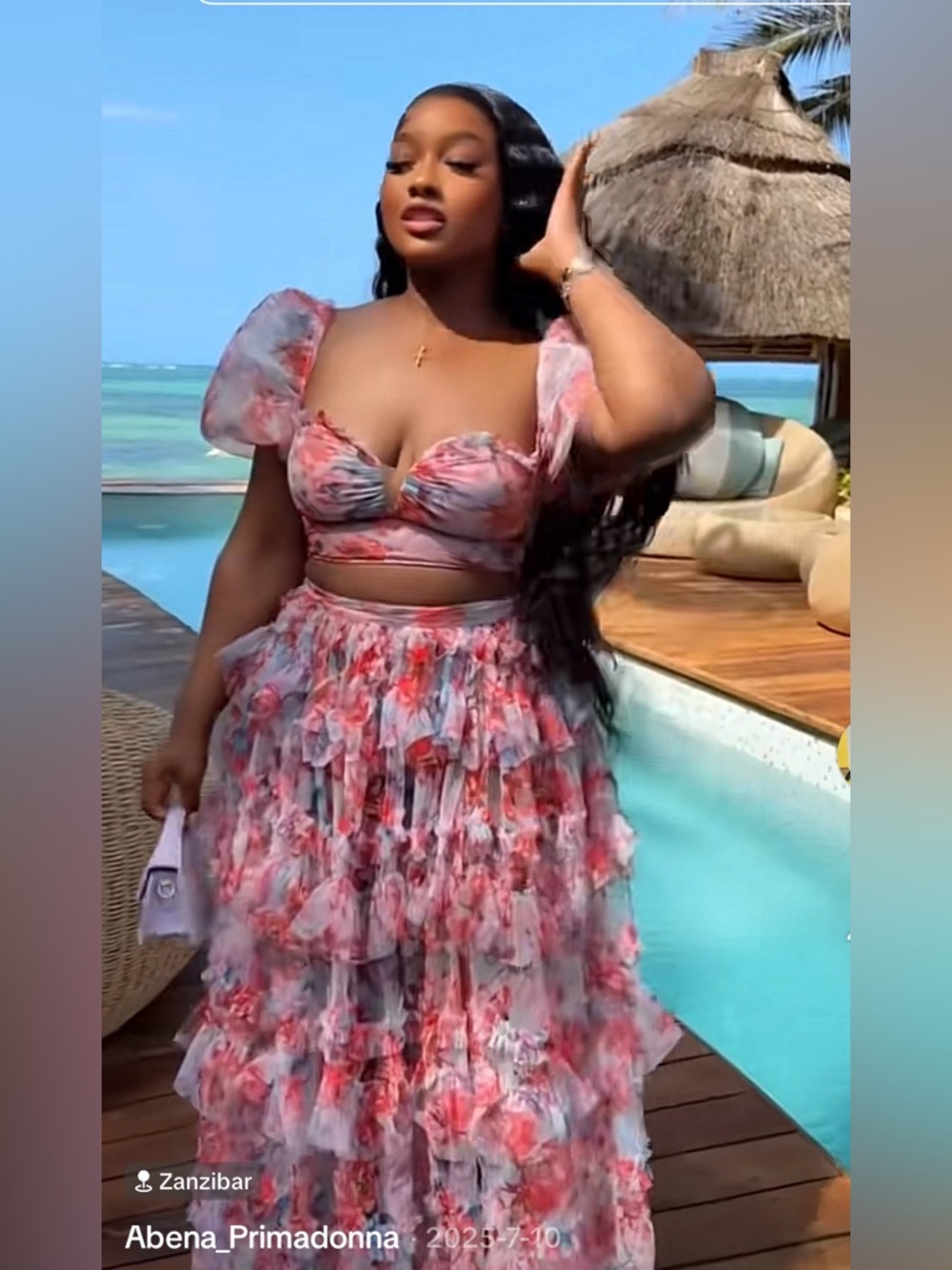 Fashion Nova Pink Floral Ruffled Maxi Skirt Set/ Vacation Set